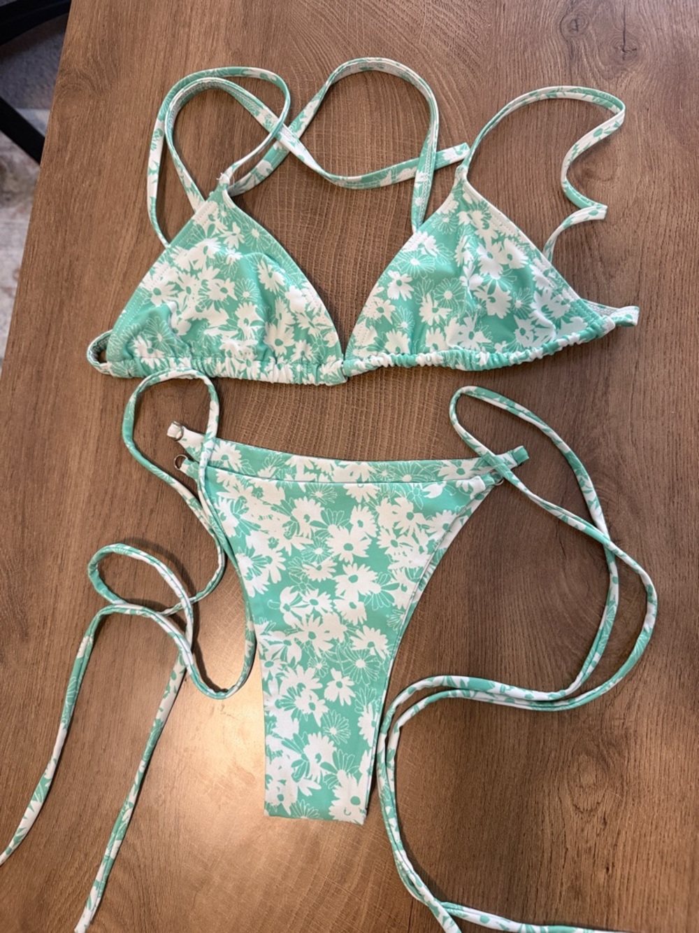 Kulani Kinis Mint Green & White Floral Triangle Bikini